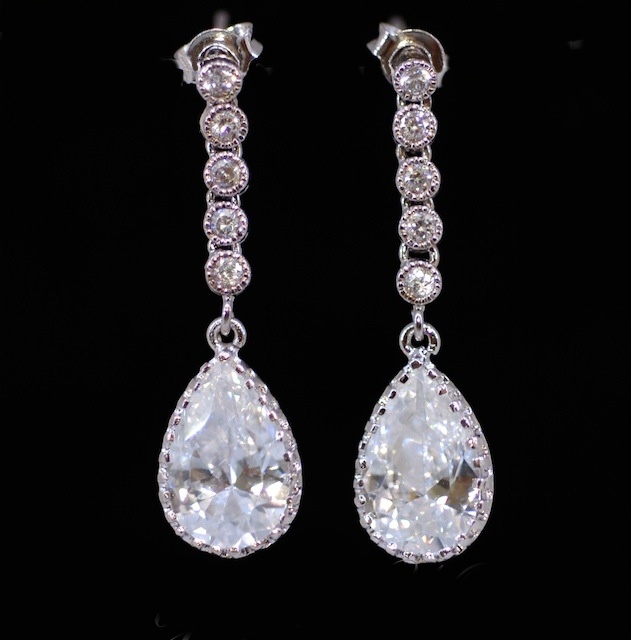 Wedding Earrings, Bridesmaid Earrings, Bridal Jewelry Long Cubic